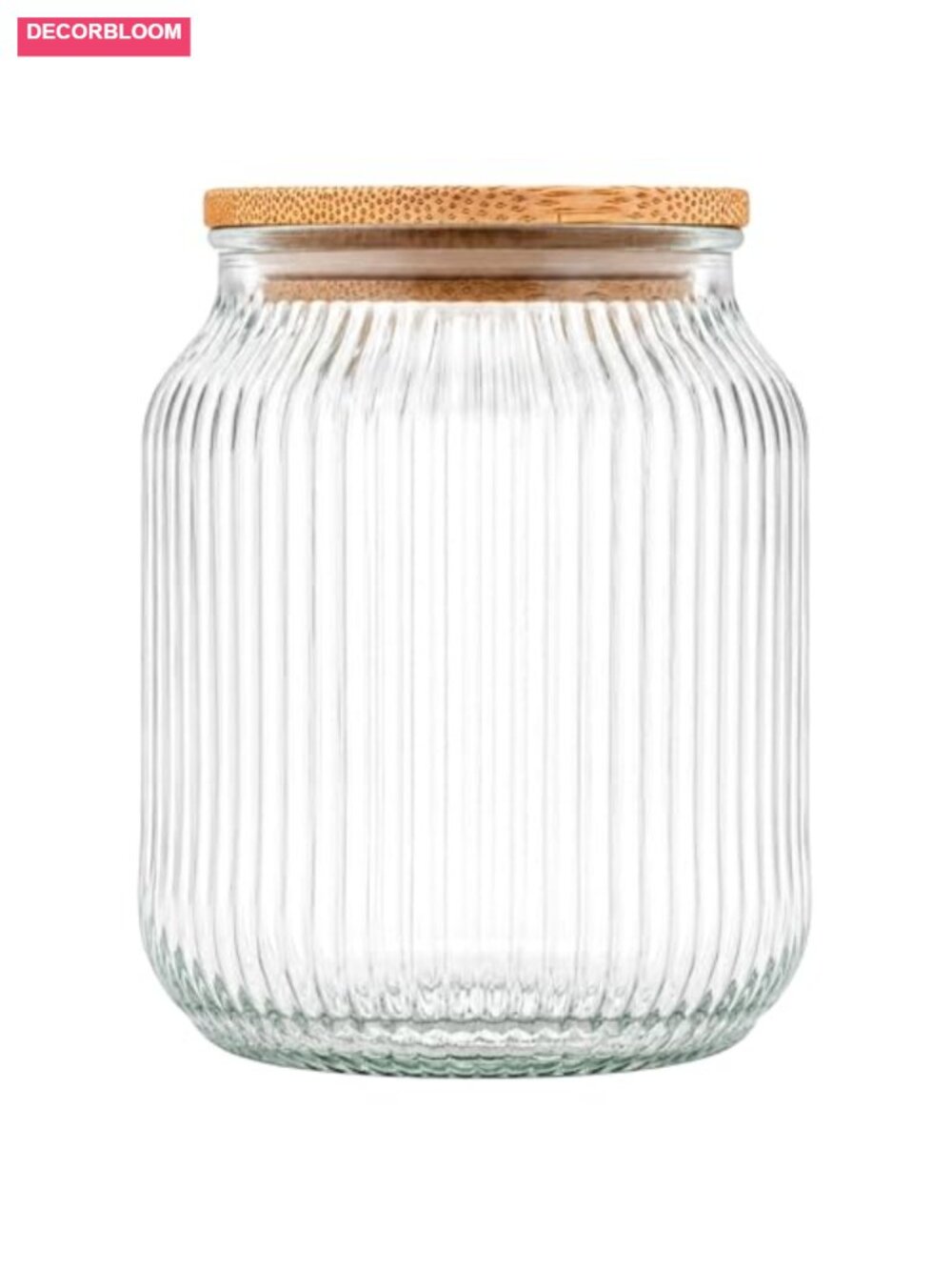 Small Ribbed Glass Food Storage Container with Bamboo Lid Airtight 16.23oz